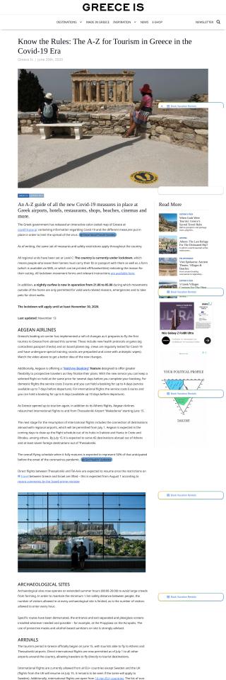 Know the Rules: The A-Z for Tourism in Greece in the Covid-19 Era