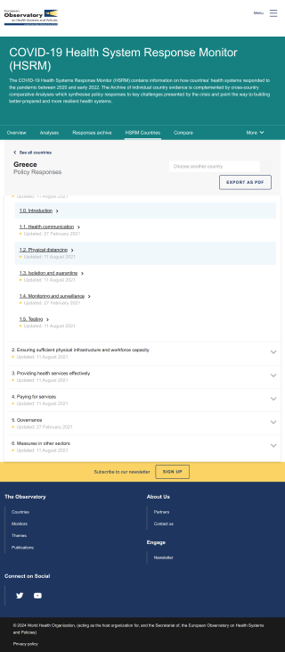 COVID-19 Health System Response Monitor: Ελλάδα, μέτρα φυσικής απόστασης