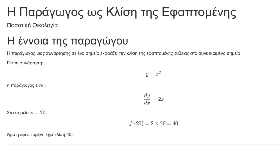 Προεπισκόπηση: Η Παράγωγος ως Κλίση της Εφαπτομένης
